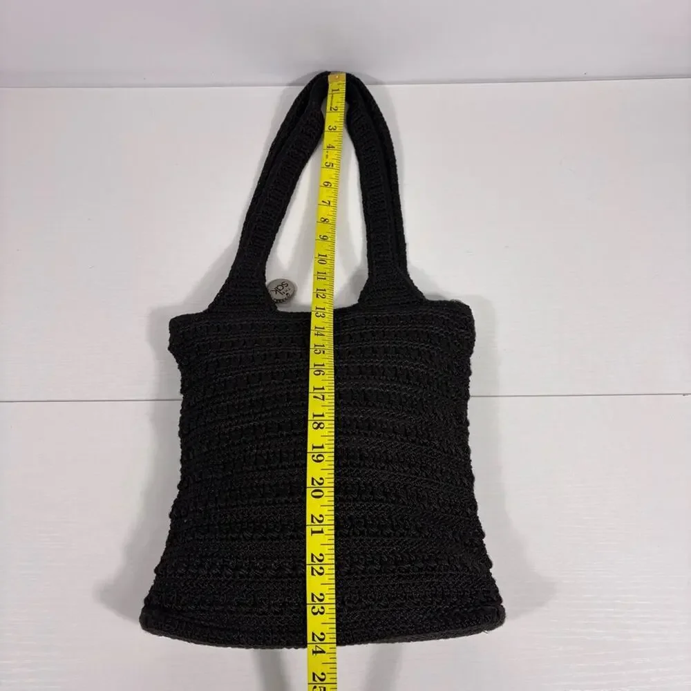 The Sak Black Crochet Knit Tote Shoulder Bag Bin10